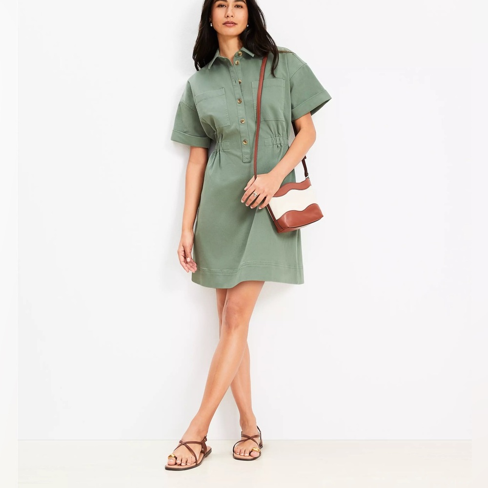LOFT Green Twill Utility Mini Pocket Dress Size 6P